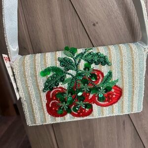 H&M Beaded Clutch with Red and Green Floral Design